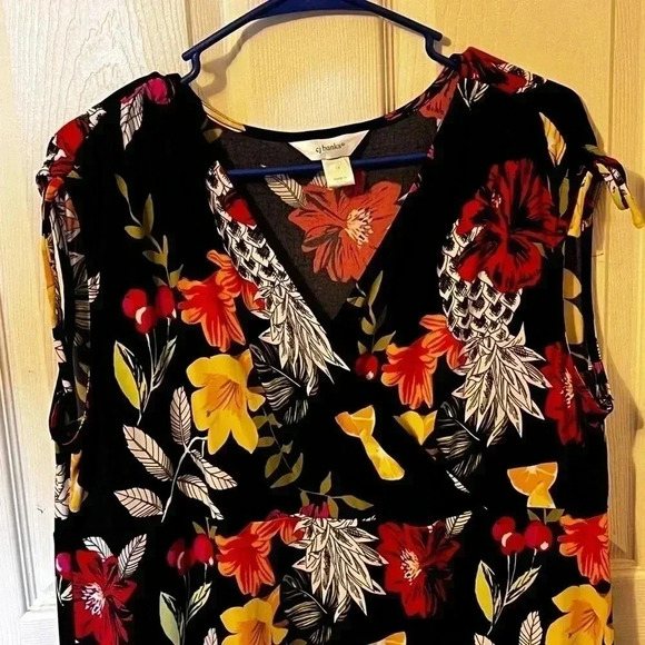 CJ Banks Maxi Summer Dress Size 1x Black Floral Poly spandex Plus Size Stretchy - Picture 2 of 9